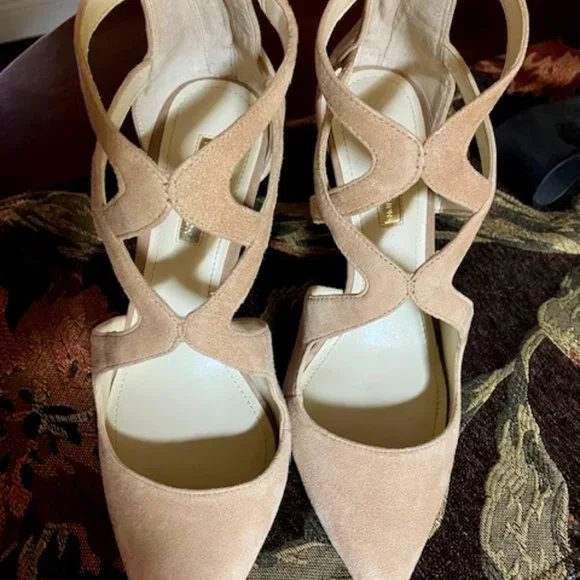 BCBG Beige Suede Strappy Pumps size